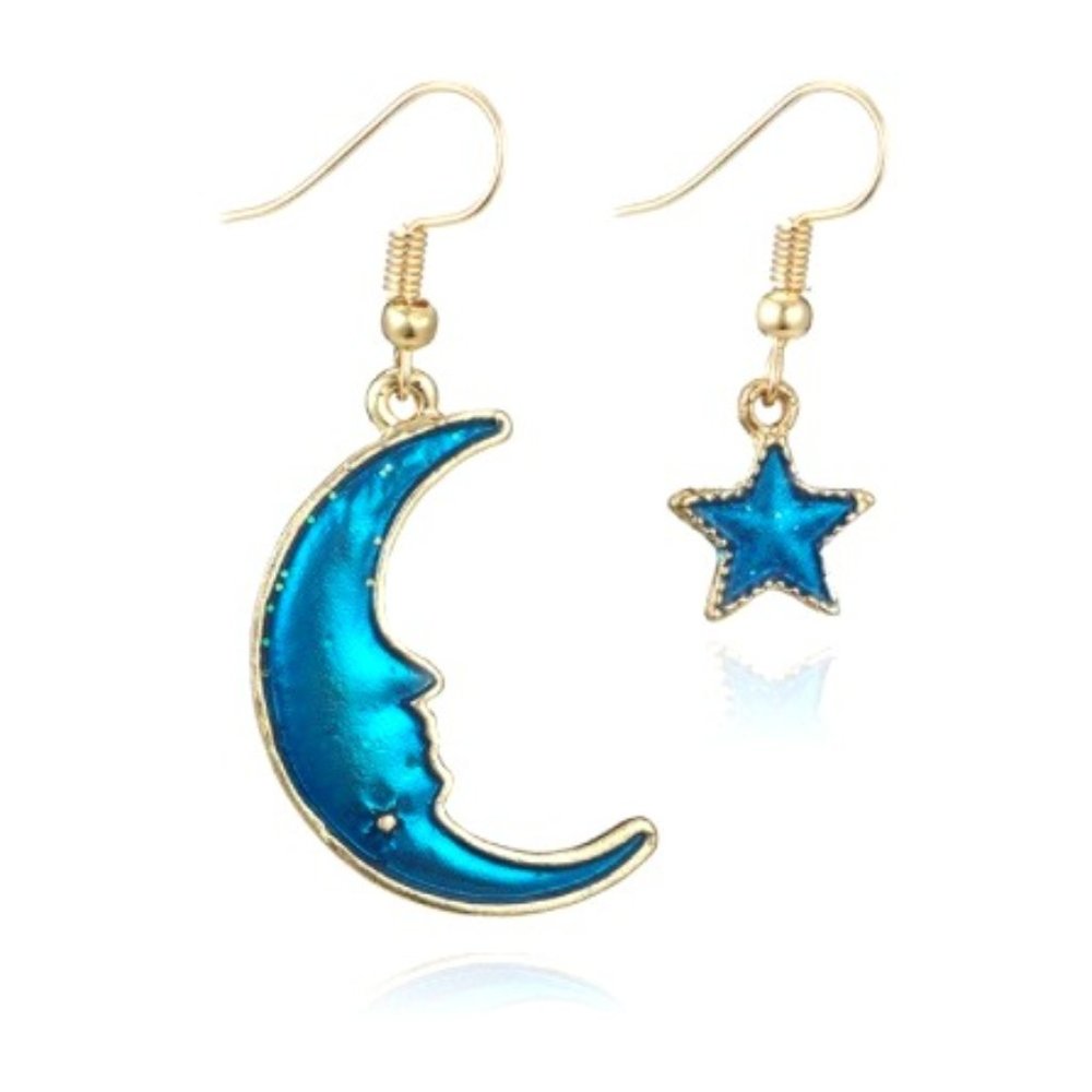 Crescent Moon & Star Dangle Earrings